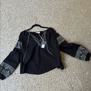 Lucky Brand Black Embroidered Blouse